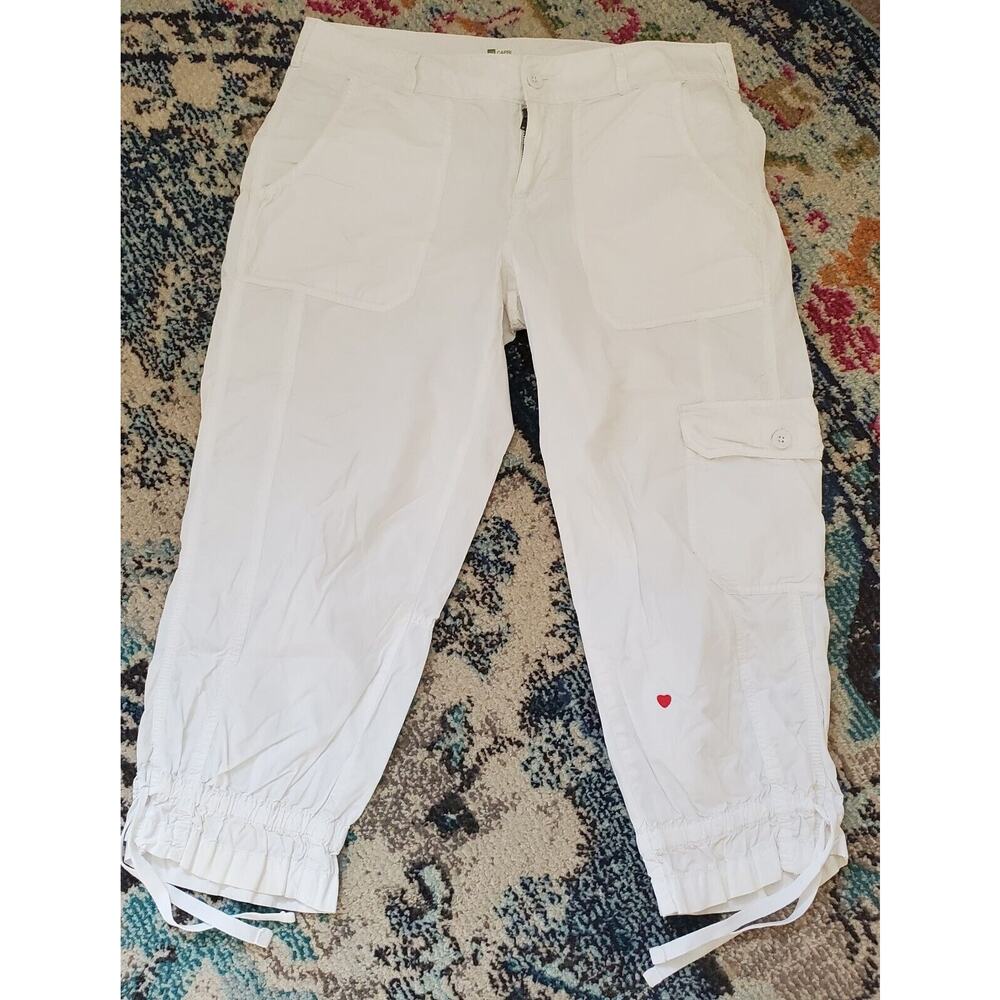 Gap 2008 Cotton Surplus Chino Cargo Capri Drawstring Leg White Sz 10 rise is 9"